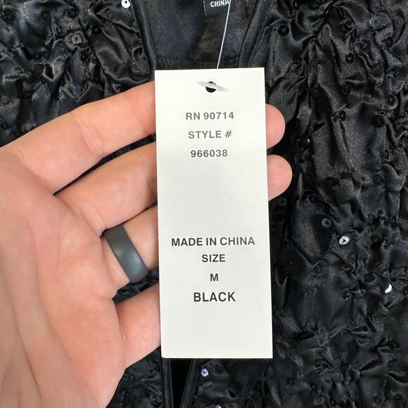 Adressing Woman Jacket Womens Medium Black Full Zip Embellished Crinkle Sequin - Picture 9 of 15